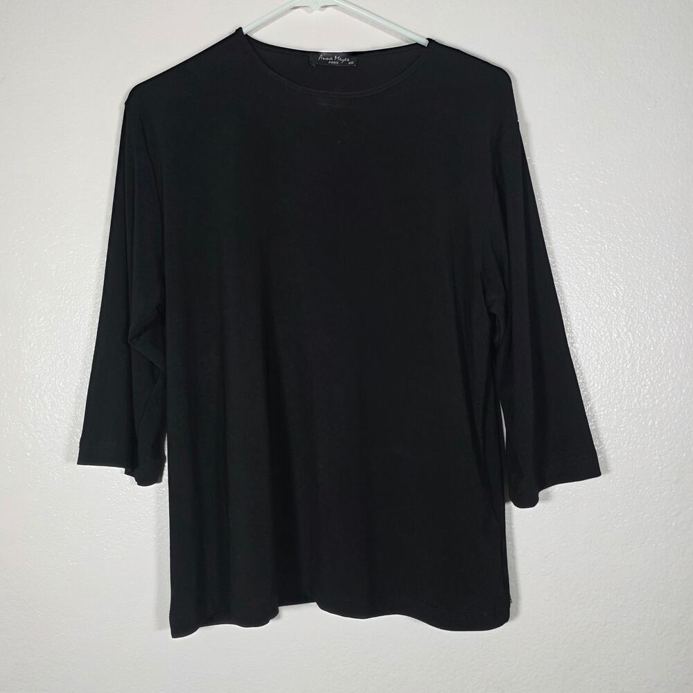 Anna Meyer Paris Black Floral Sheer Mesh Long Sleeve Top Women’s M